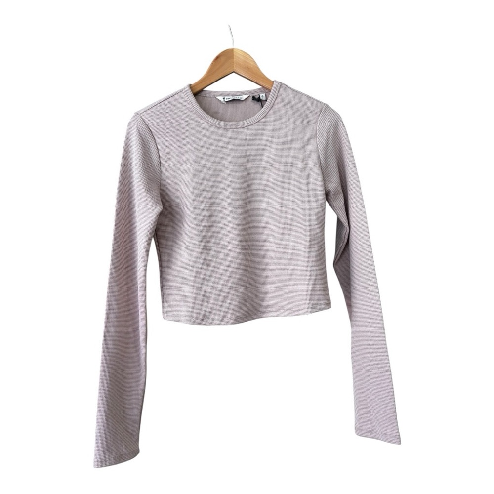 American Tall Cropped Long Sleeve Waffle Shirt for Tall Women DESERT ROSE Size S - Picture 8 of 13